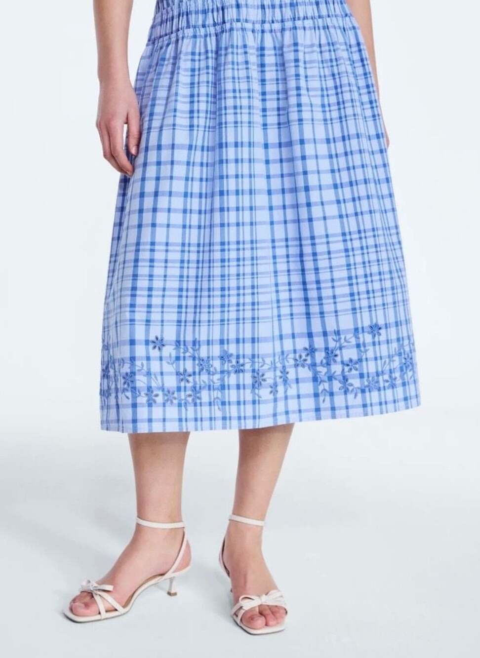 Free Assembly Women's Embroidered Cotton Plaid Maxi Skirt with Smocked Waist